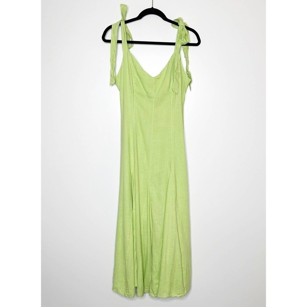 Asos Design Linen Tie Strap Swing Flax Midi Sundress Women's Apple Green Size 6
